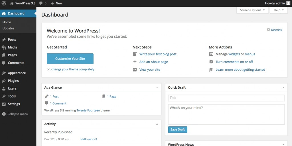 Free WordPress.com back end dashboard