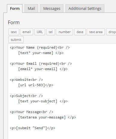 Raw code of contact form