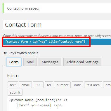 Shortcode for your contact form box