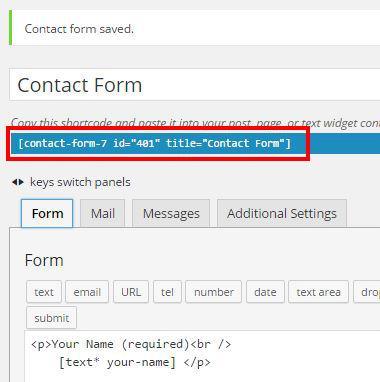 Shortcode for your contact form box