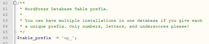 WordPress database prefix