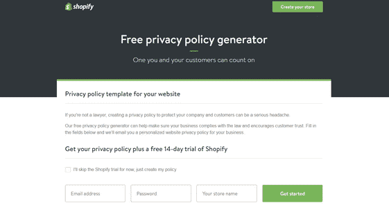 website pages list - privacy policy page