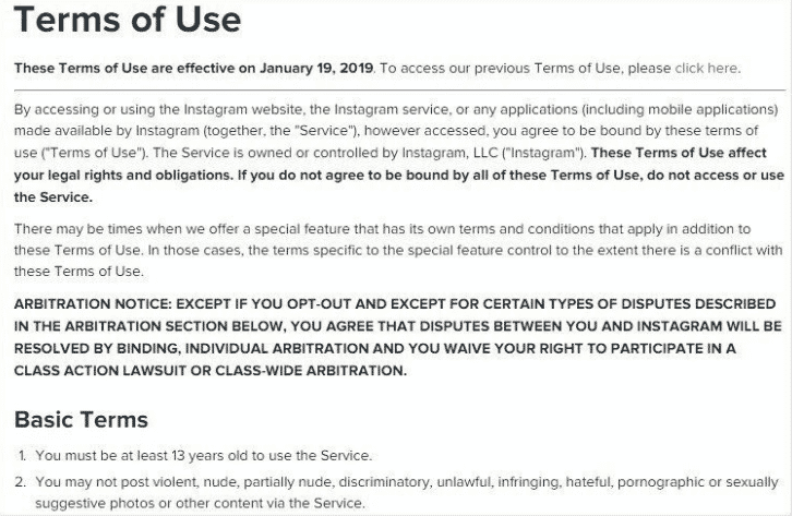 terms of use page example