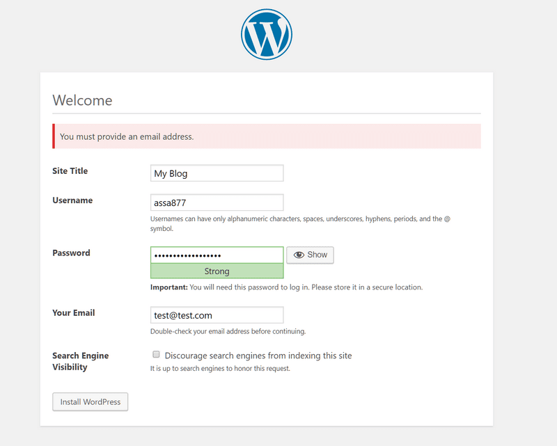 wordpress install detail