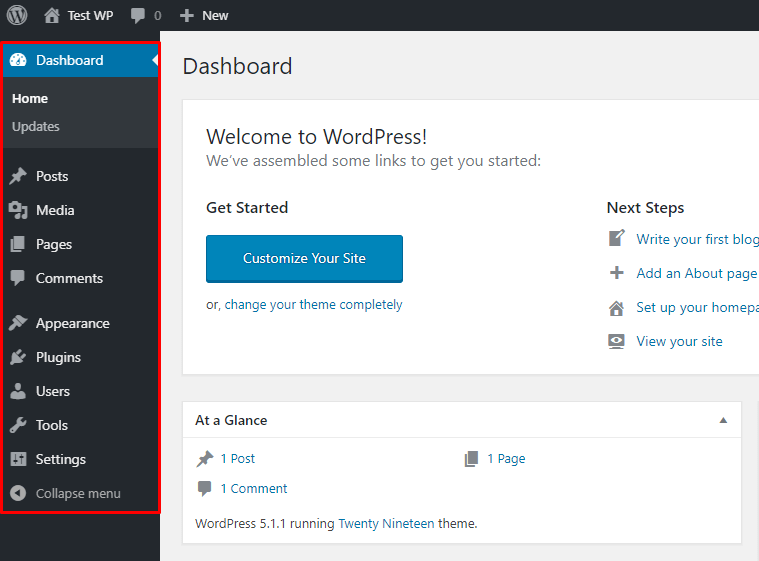 Wordpress Dashboard Menu