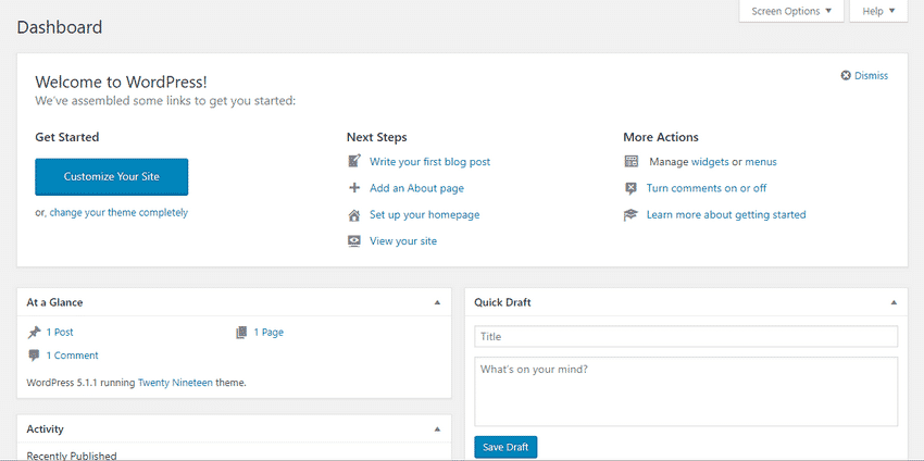 Wordpress Dashboard