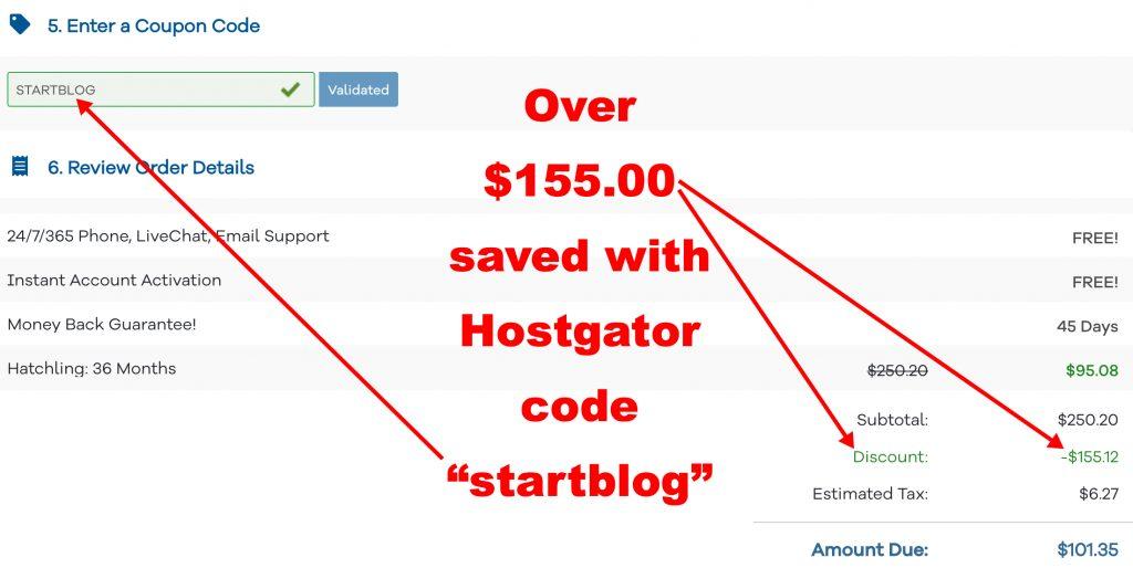 HostGator coupon discount "startblog"