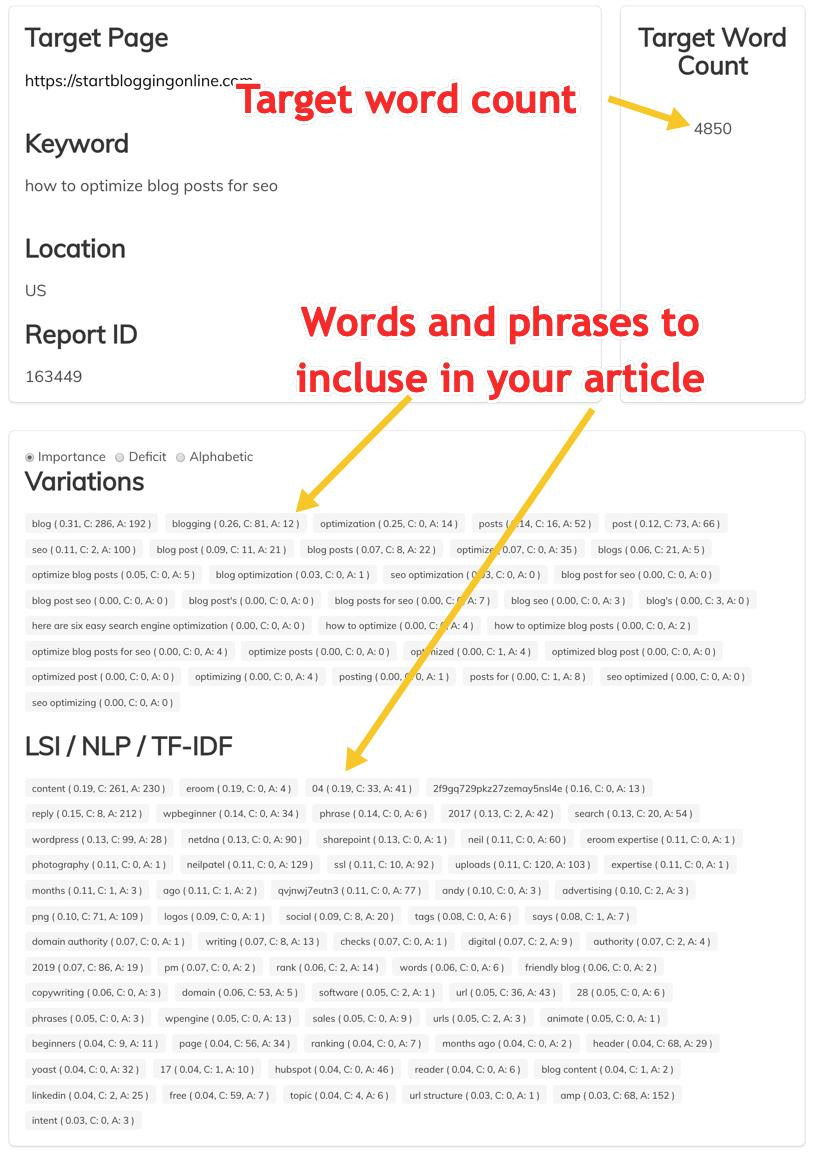 Variations, LSI, NLP and TF-IDF in Page Optimizer Pro