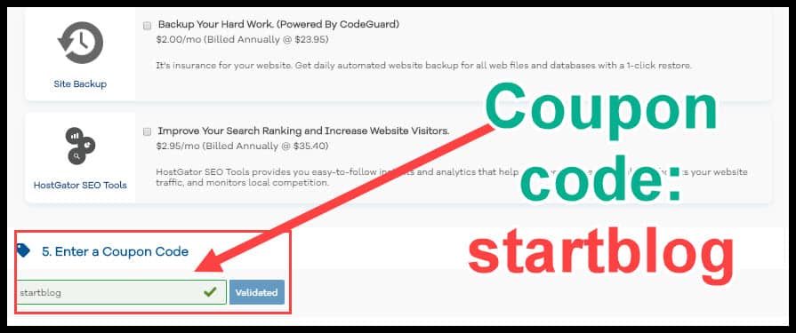 HostGator promo code "startblog"