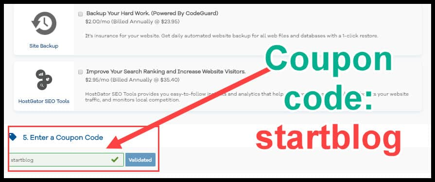 HostGator promo code "startblog"
