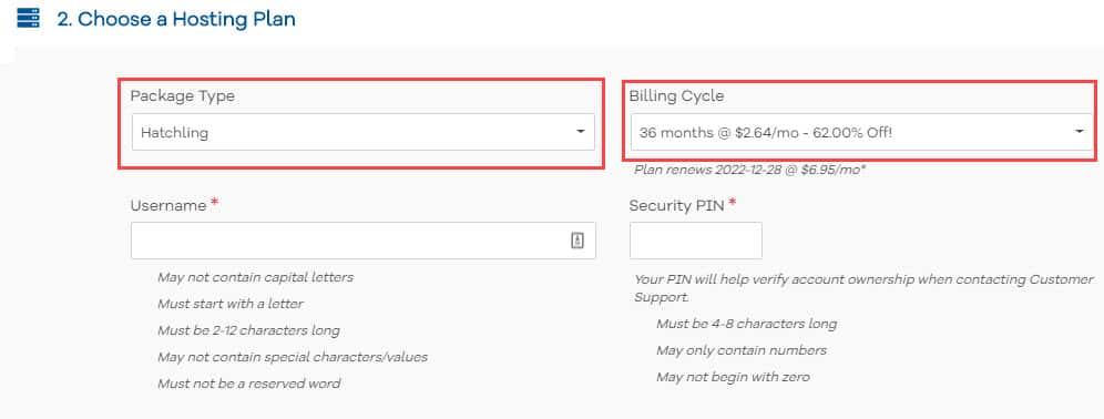 Hosting type and duration length