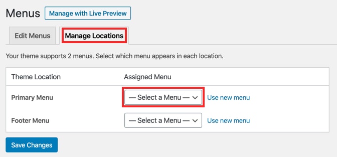 Manage menu location